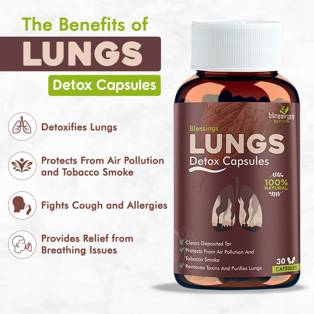 Blessings Ayurveda's Lungs Detox Capsules for Men & Women 100% Natural Plant Based | Protects From Air Pollution and Tobacco Smoke | Provides Relief From Breathing Issues